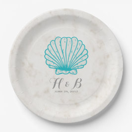 Turquoise Rustic Seashell Wedding Papieren Bordje