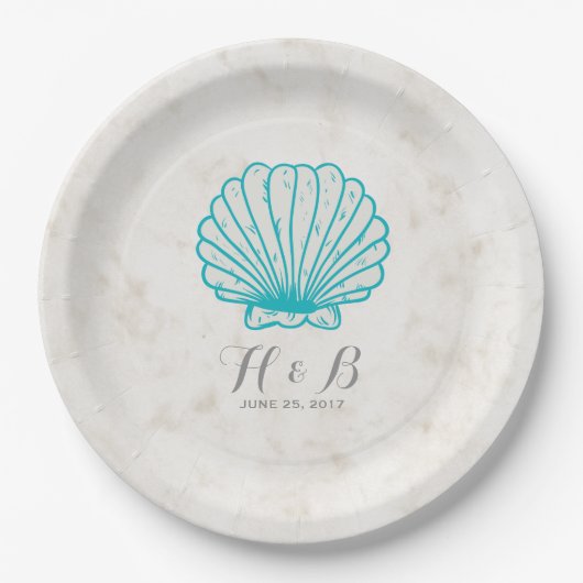 Turquoise Rustic Seashell Wedding Papieren Bordje (Voorkant)