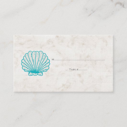 Turquoise Rustic Seashell Wedding Place Cards Plaatskaartje (Voorkant)