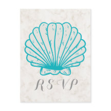 Turquoise Rustic Seashell Wedding RSVP Briefkaart