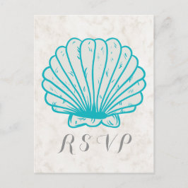 Turquoise Rustic Seashell Wedding RSVP Briefkaart