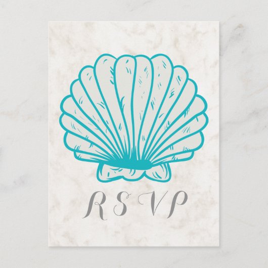 Turquoise Rustic Seashell Wedding RSVP Briefkaart (Voorkant)