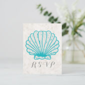 Turquoise Rustic Seashell Wedding RSVP Briefkaart (Staand voorkant)