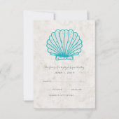 Turquoise Rustic Seashell Wedding RSVP Kaart (Voorkant)