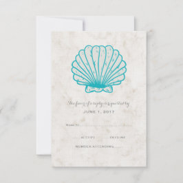 Turquoise Rustic Seashell Wedding RSVP Kaart