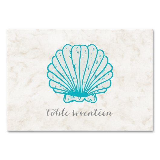 Turquoise Rustic Seashell Wedding Table Kaart (Achterkant)