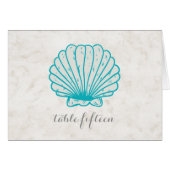 Turquoise Rustic Seashell Wedding Table Number (Voorkant Horizontaal)