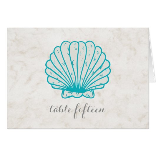 Turquoise Rustic Seashell Wedding Table Number (Voorkant Horizontaal)