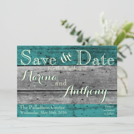 Turquoise Rustic Splash Save the Date No.6 (Staand voorkant)