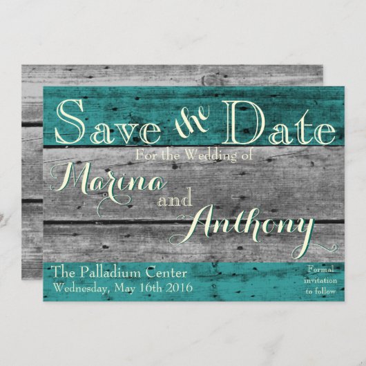 Turquoise Rustic Splash Save the Date No.6 (Voorkant / Achterkant)