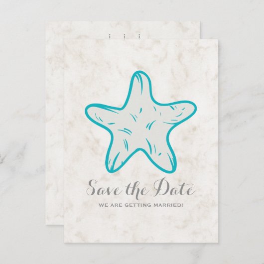Turquoise Rustic Starfish Save the Date Briefkaart (Voorkant / Achterkant)