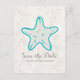 Turquoise Rustic Starfish Save the Date Briefkaart