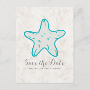 Turquoise Rustic Starfish Save the Date Briefkaart