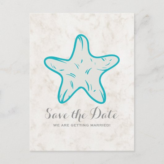 Turquoise Rustic Starfish Save the Date Briefkaart (Voorkant)