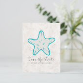 Turquoise Rustic Starfish Save the Date Briefkaart (Staand voorkant)