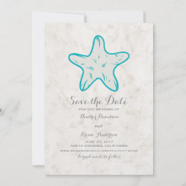 Turquoise Rustic Starfish Save the Date Invite