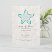 Turquoise Rustic Starfish Save the Date Invite (Staand voorkant)