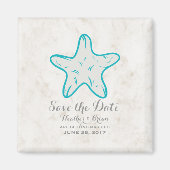 Turquoise Rustic Starfish Save the Date Magneet (Voorkant)