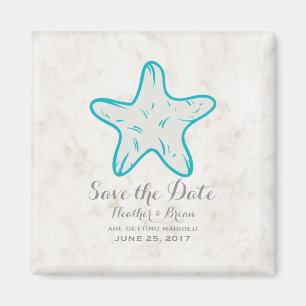 Turquoise Rustic Starfish Save the Date Magneet