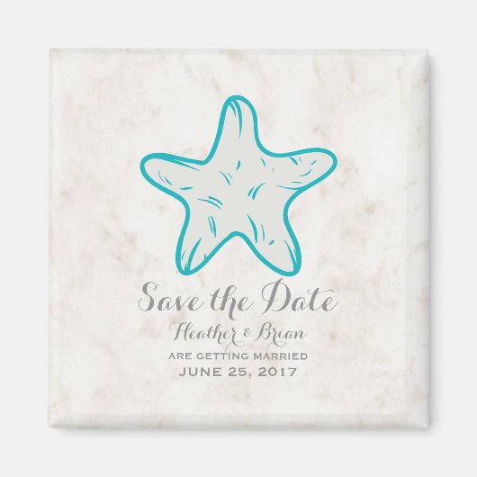 Turquoise Rustic Starfish Save the Date Magneet (Voorkant)