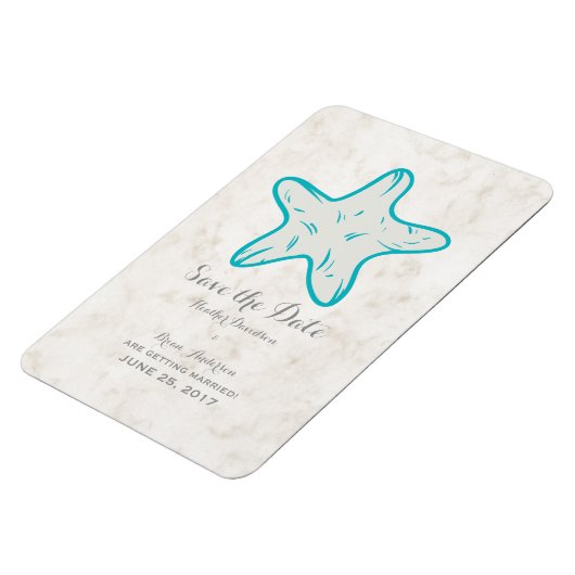 Turquoise Rustic Starfish Save the Date Magneet (Linkerzijde)
