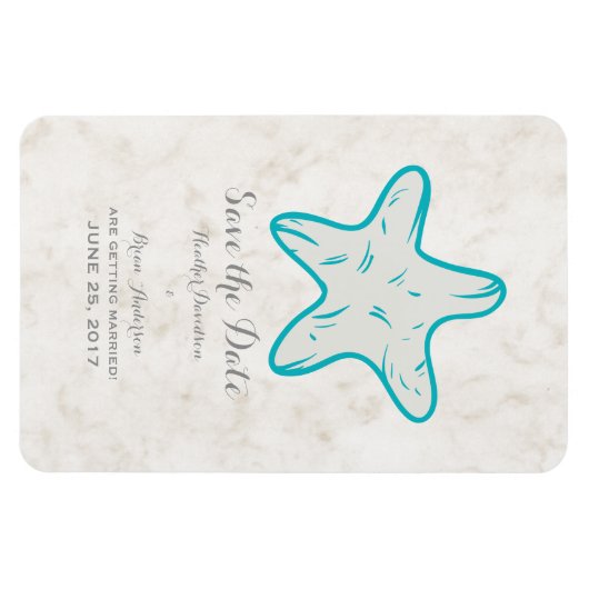 Turquoise Rustic Starfish Save the Date Magneet (Horizontaal)