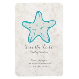 Turquoise Rustic Starfish Save the Date Magneet
