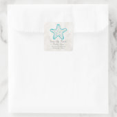 Turquoise Rustic Starfish Save the Date Vierkante Sticker (Tas)
