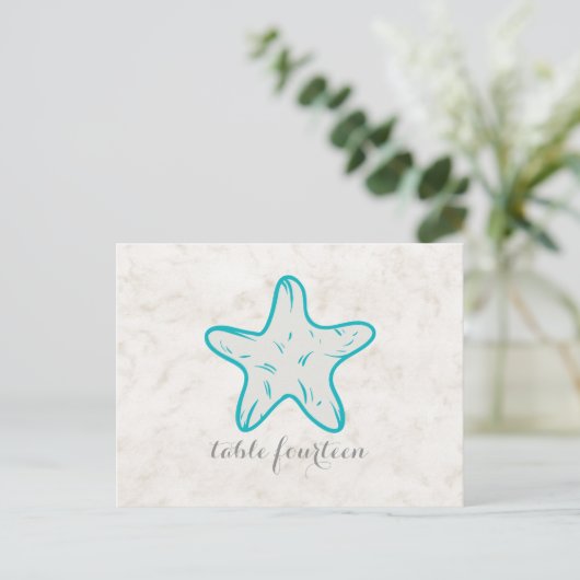 Turquoise Rustic Starfish Table Number Briefkaart (Staand voorkant)