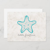 Turquoise Rustic Starfish Table Number Briefkaart (Voorkant / Achterkant)