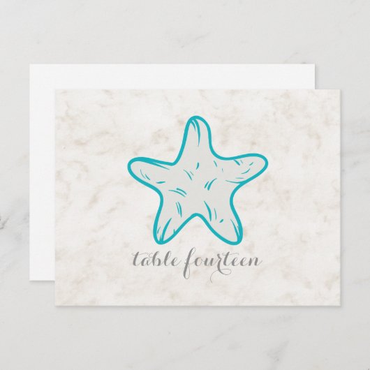 Turquoise Rustic Starfish Table Number Briefkaart (Voorkant / Achterkant)