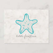 Turquoise Rustic Starfish Table Number Briefkaart (Voorkant)