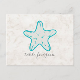 Turquoise Rustic Starfish Table Number Briefkaart