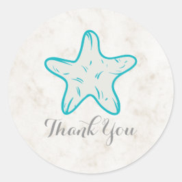 Turquoise Rustic Starfish Weddenschap Bedankt Ronde Sticker