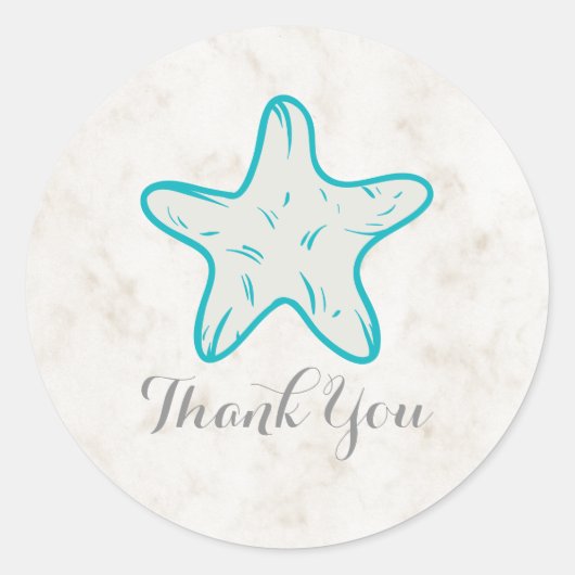 Turquoise Rustic Starfish Weddenschap Bedankt Ronde Sticker (Voorkant)