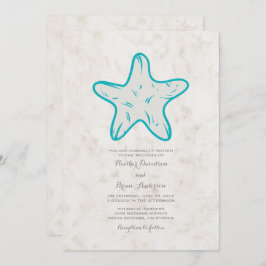 Turquoise Rustic Starfish Wedding Invite Kaart