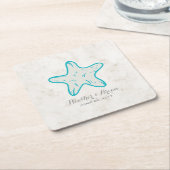 Turquoise Rustic Starfish Wedding Kartonnen Onderzetters (Schuin)