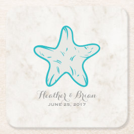 Turquoise Rustic Starfish Wedding Kartonnen Onderzetters