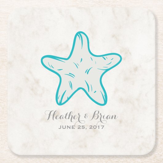 Turquoise Rustic Starfish Wedding Kartonnen Onderzetters (Voorkant)