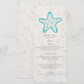Turquoise Rustic Starfish Wedding Menu (Voorkant / Achterkant)
