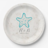 Turquoise Rustic Starfish Wedding Papieren Bordje (Voorkant)
