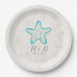 Turquoise Rustic Starfish Wedding Papieren Bordje
