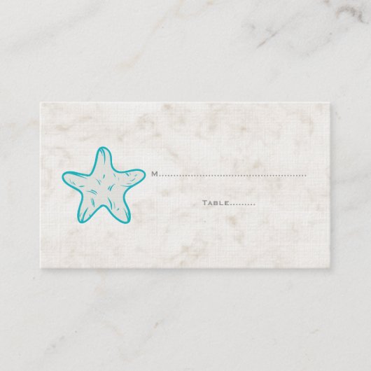 Turquoise Rustic Starfish Wedding Place Kards Plaatskaartje (Voorkant)