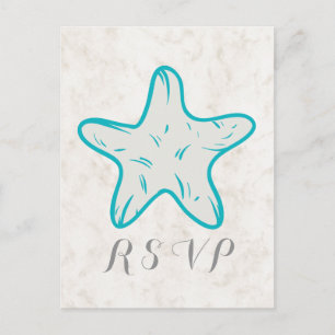 Turquoise Rustic Starfish Wedding RSVP Briefkaart