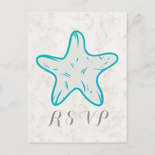 Turquoise Rustic Starfish Wedding RSVP Briefkaart (Voorkant)