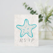 Turquoise Rustic Starfish Wedding RSVP Briefkaart (Staand voorkant)