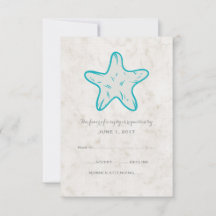 Turquoise Rustic Starfish Wedding RSVP Kaart