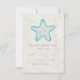 Turquoise Rustic Starfish Wedding RSVP Kaart