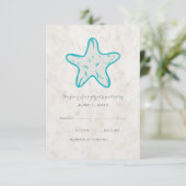 Turquoise Rustic Starfish Wedding RSVP Kaart (Staand voorkant)