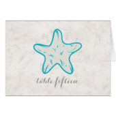 Turquoise Rustic Starfish Wedding Table Number (Voorkant Horizontaal)